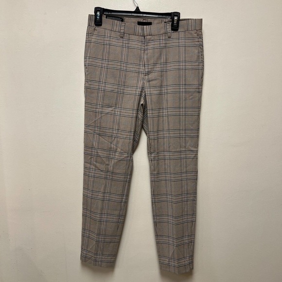 H&M Men's Skinny Fit Stretch Brown Blue Plaid Dress Pant Size 30 NWT - Picture 1 of 7